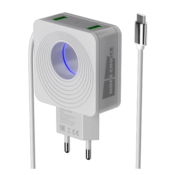 

Сетевое зарядное устройство More choice 2USB 2.4A для Type-C NC48a (White)