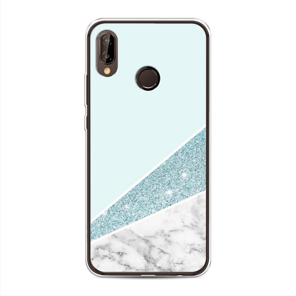 фото Чехол awog "мрамор с голубыми блестками" для huawei nova 3