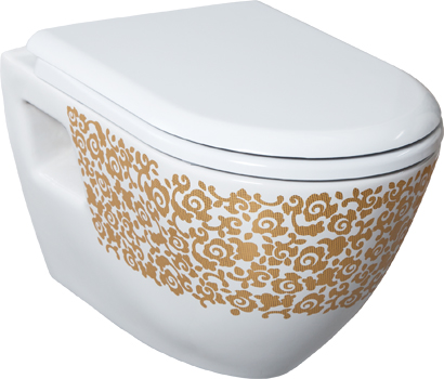 

Унитаз подвесной Creavit TP325.001D0 золото, цветы