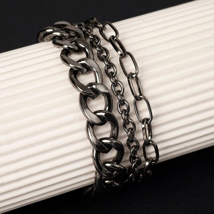 

Браслет "Цепь" овальные звенья, многоярусный, цвет серый, L=18см, П00000348