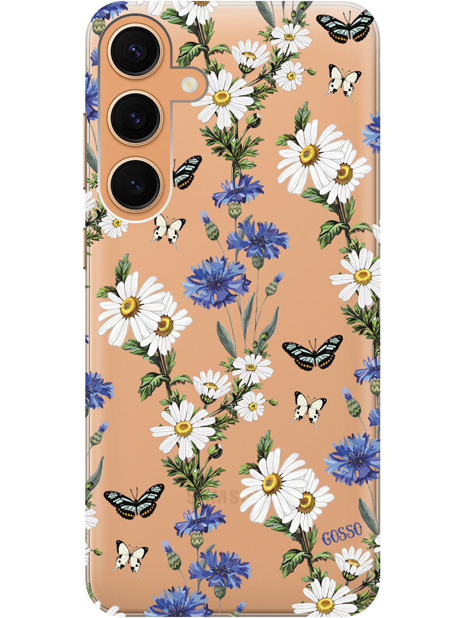 

Силиконовый чехол на Samsung Galaxy S24+ с рисунком "Hello, Camomiles" прозрачный, Прозрачный;голубой;зеленый, 20011906