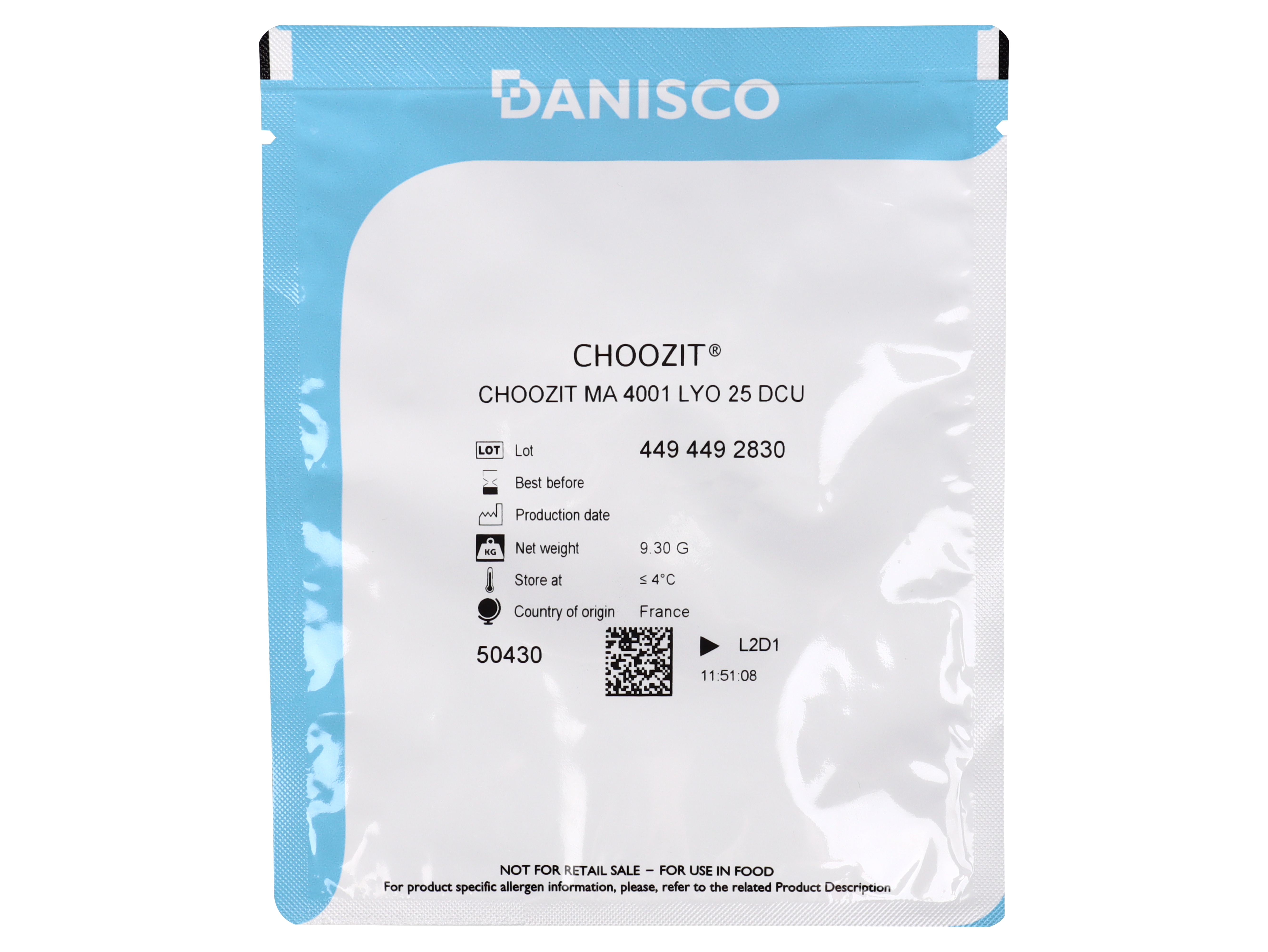 

Смешанная мезо-термофильная закваска Danisco, CHOOZIT MA 4001 25 DCU на 500 л, 9.3 г, CHOOZIT MA 4001 25 DCU - смешанная мезо-термофильная закваска (на 500 л, Danisco)