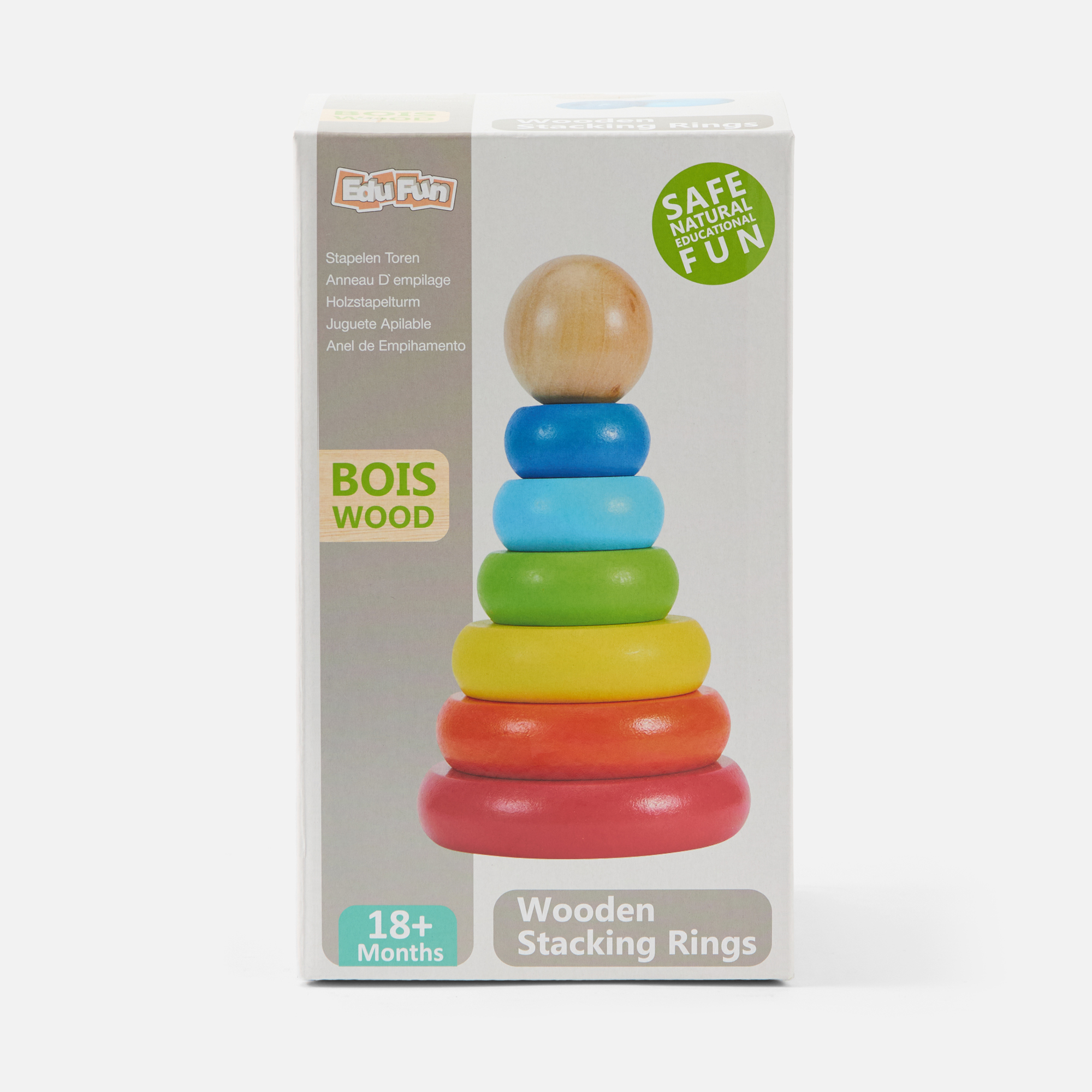 Развивающая игрушка для малышей Edufun Пирамидка, деревянная, 2041