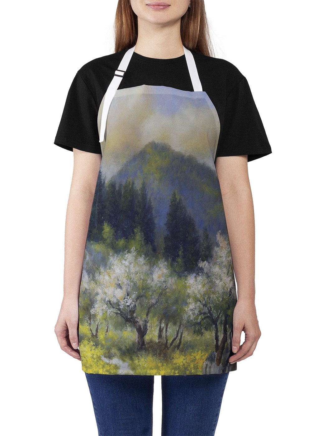 

Фартук женский JoyArty для готовки "Тихая деревушка", универсальный размер, Белый