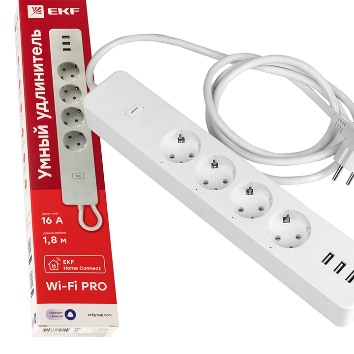 фото Умный удлинитель ekf connect pro wi-fi c usb rce-2-wf