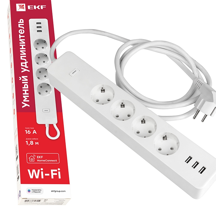 фото Умный удлинитель ekf connect wi-fi c usb rce-1-wf