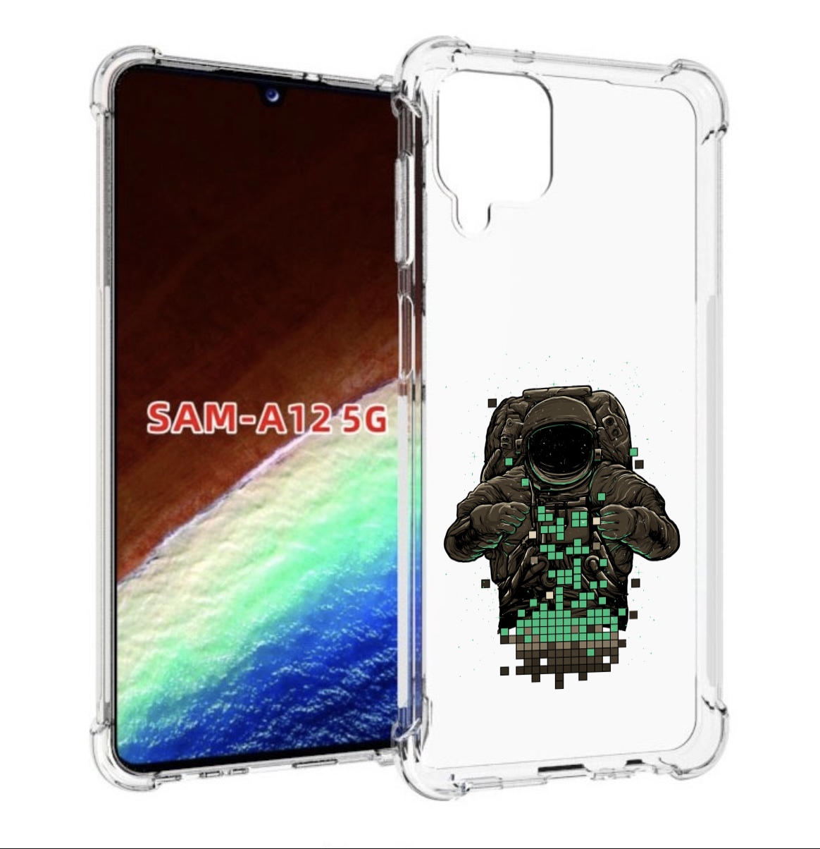 

Чехол MyPads космонавт с пикселями для Samsung Galaxy A12 (SM-A125F) 2020/21, Прозрачный, Tocco