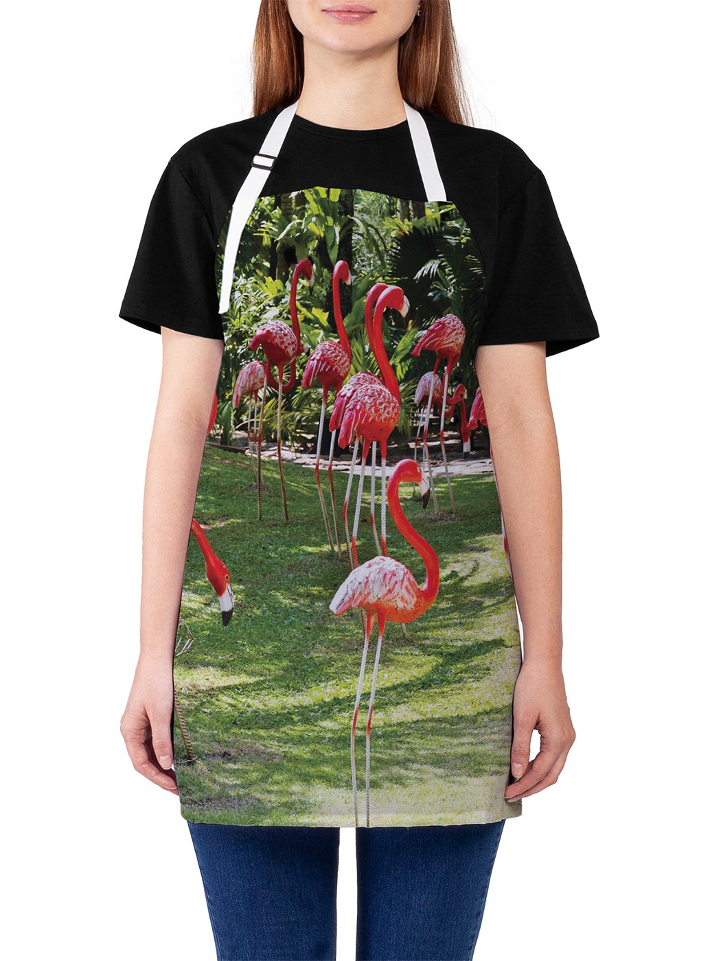 фото Фартук женский joyarty для готовки "декоративные фламинго", универсальный размер