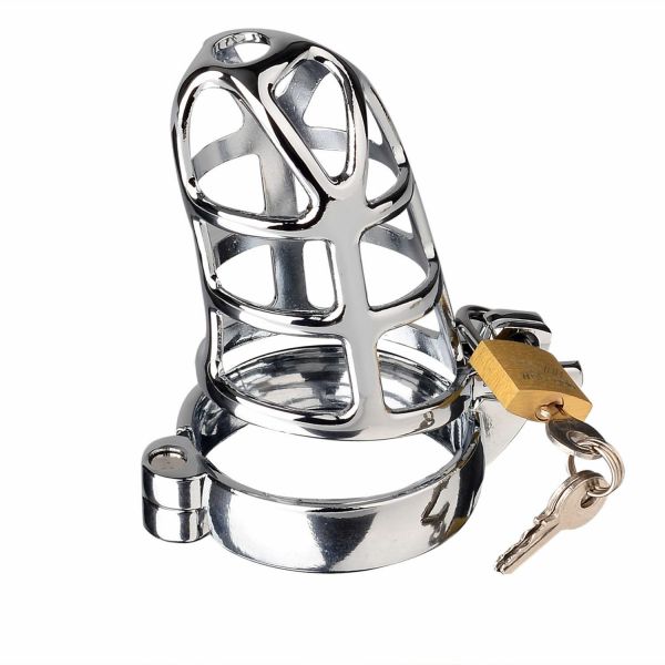 Мужской пояс верности KISSEXPO серебристый диаметр запорного кольца 4,5 см