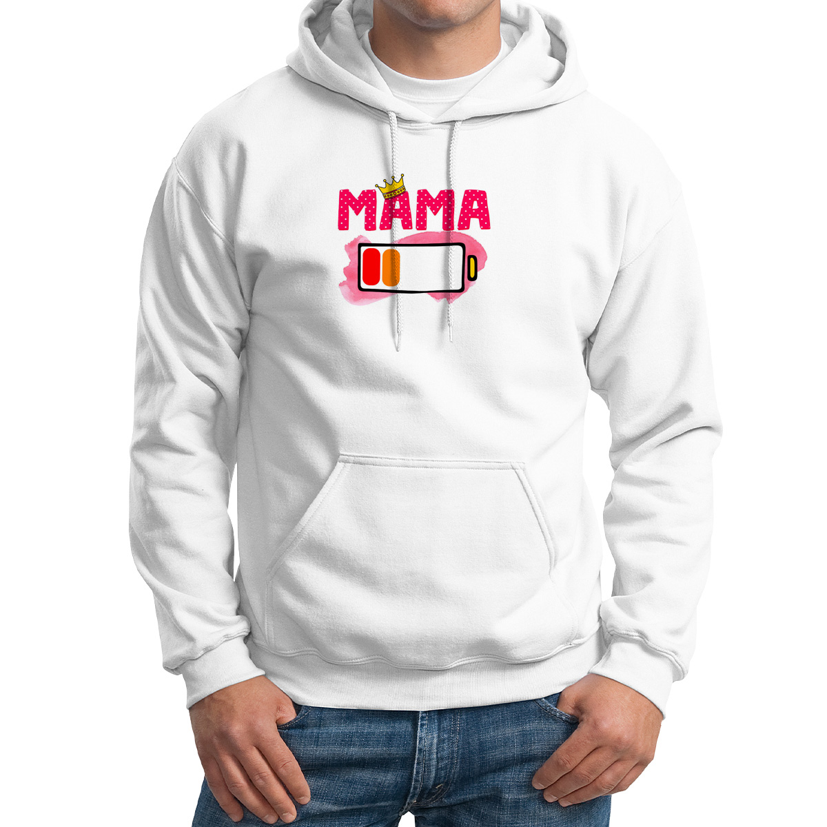 

Худи унисекс CoolPodarok Мама батарейка белое 46 RU, Белый, 6M043698