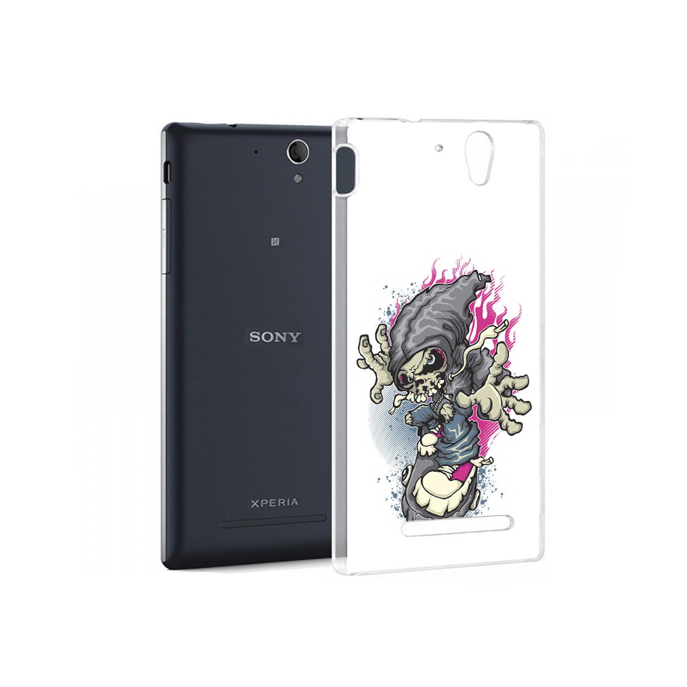 фото Чехол mypads tocco для sony xperia c5 ultra нарисованный скелет на скейт борде