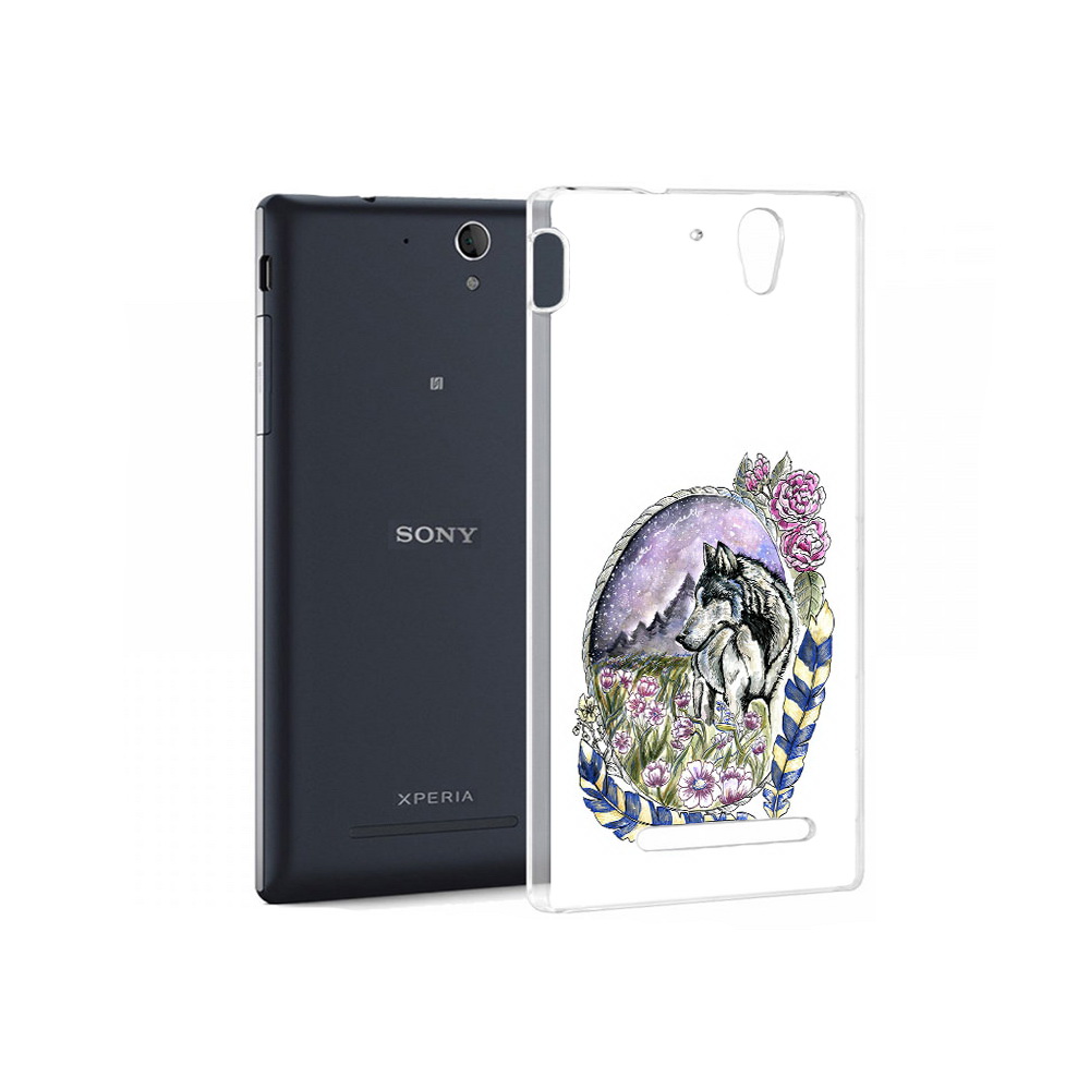 

Чехол MyPads Tocco для Sony Xperia C5 Ultra нарисованный волк в цветах с перьями, Прозрачный, Tocco
