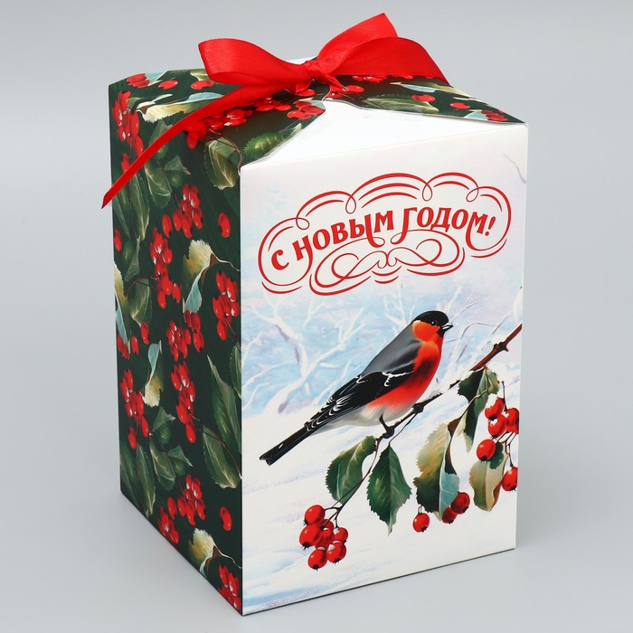 

Складная коробка Дарите Счастье С Новым годом! снегирь 9756571, 12x18x12 см, Белый;зеленый;красный