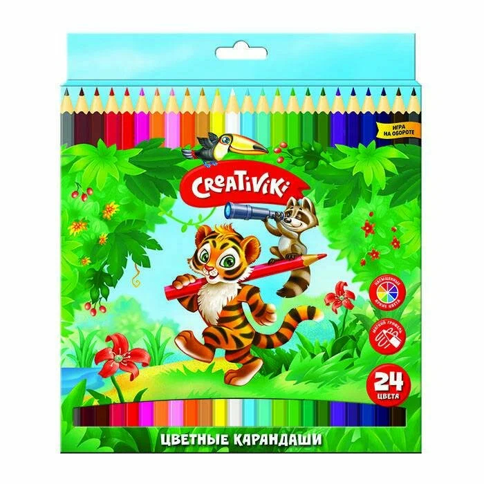 Карандаши цветные 24 цвета Creativiki (6гр, дерево), 6 уп.