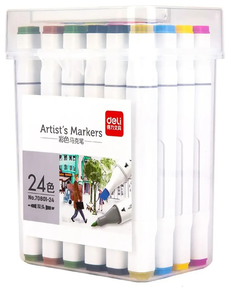 Набор фломастеров 24 цвета Deli Super Washable Marker (линия 6.5мм, смываемые)