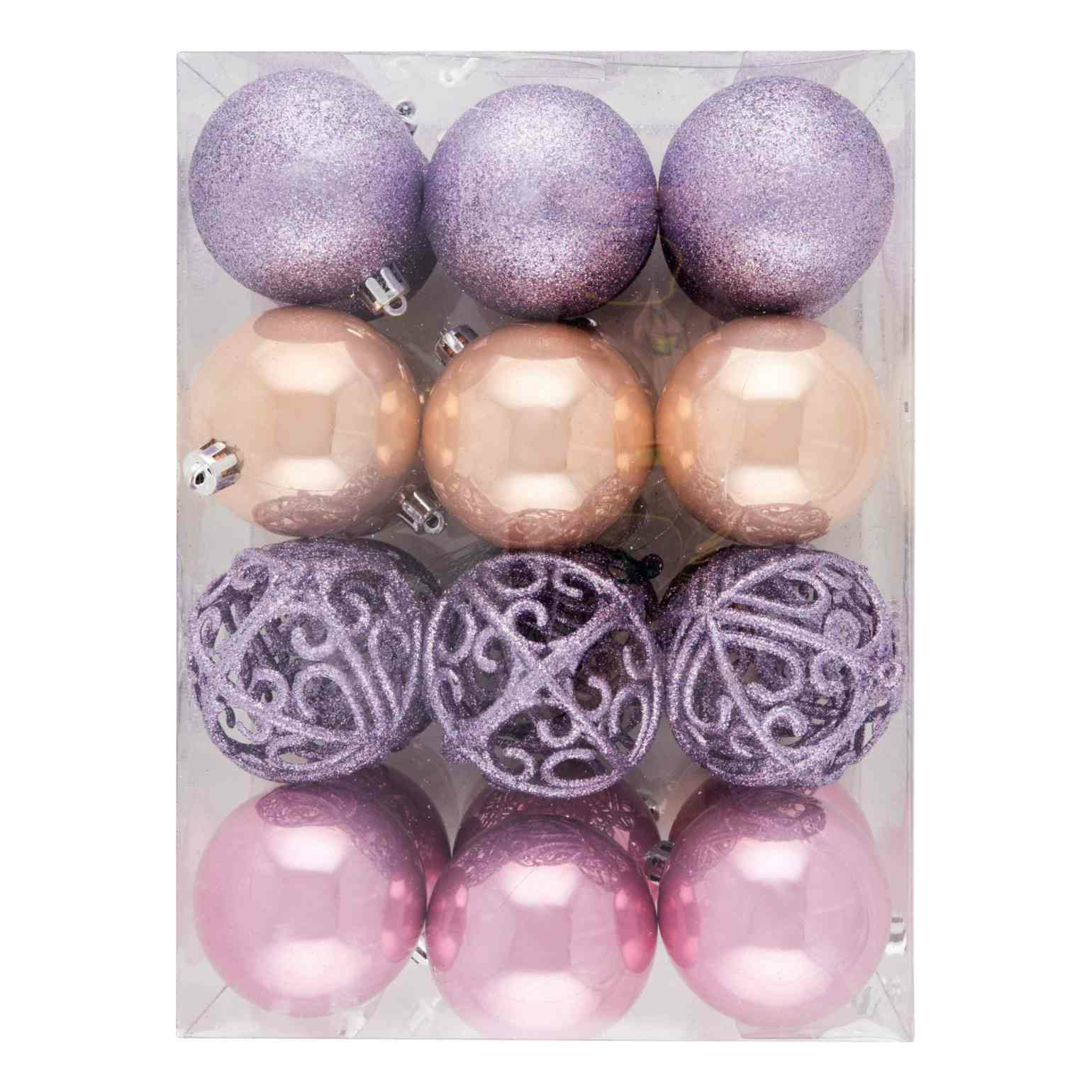 Набор шаров на ель Шары 6 см розовый-фиолетовый-золотой 24 шт.