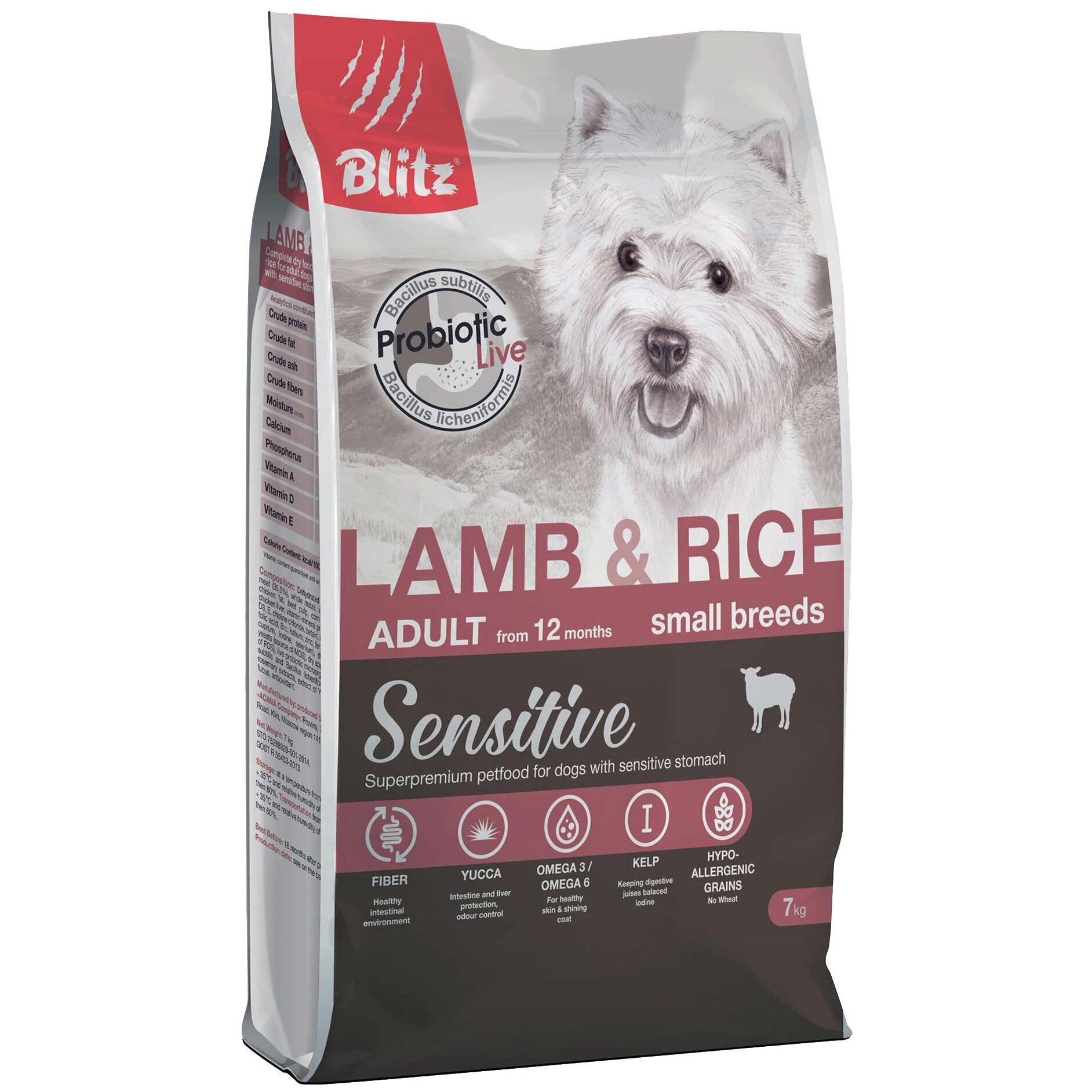 

Сухой корм для собак Blitz Lamb Rice Small Breeds Adult с ягненком и рисом, 7 кг