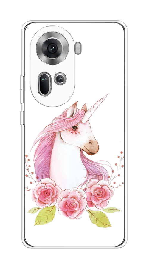 

Чехол на Oppo Reno 11 (Global) "Единорог цветы", Белый;розовый;серый, 2515850-1