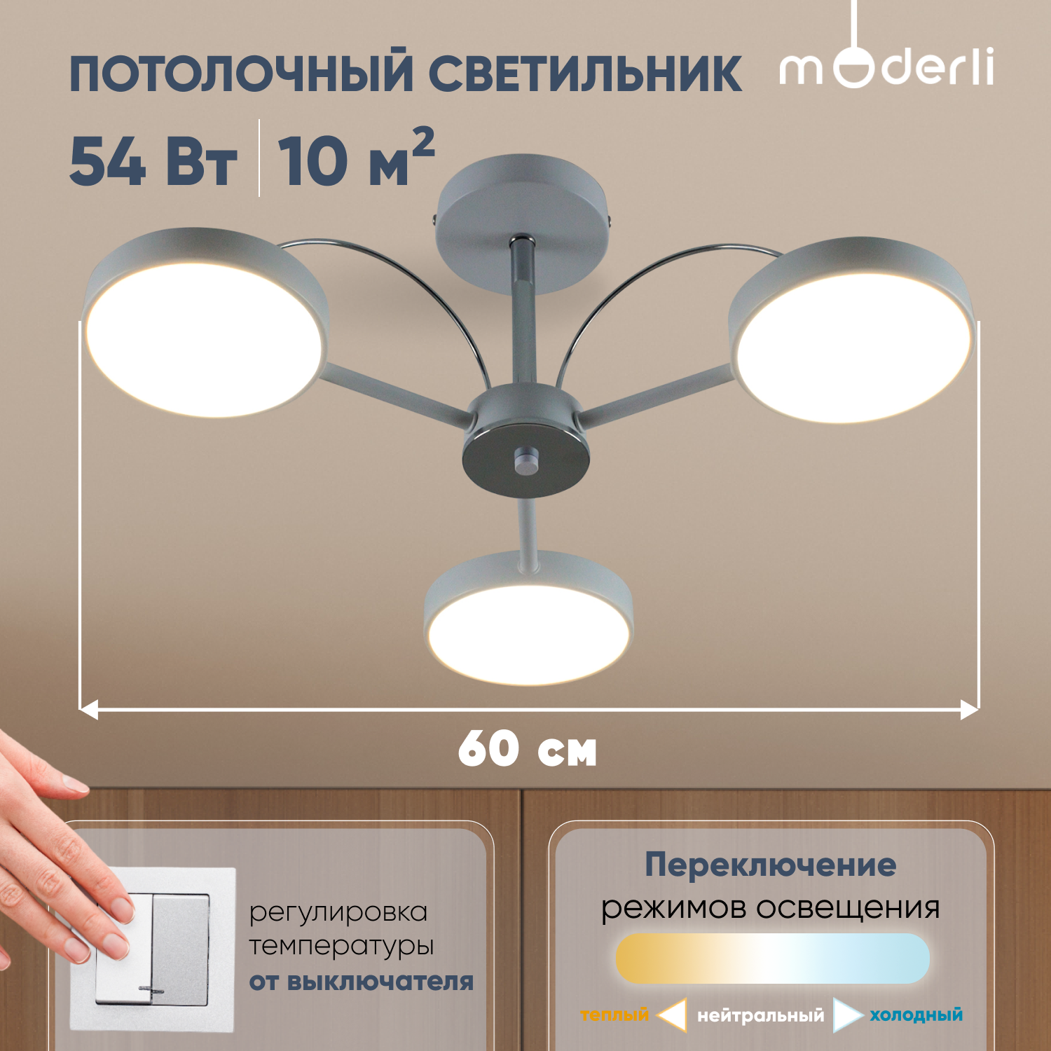 Светильник потолочный светодиодный Moderli V10968-CL Scandi