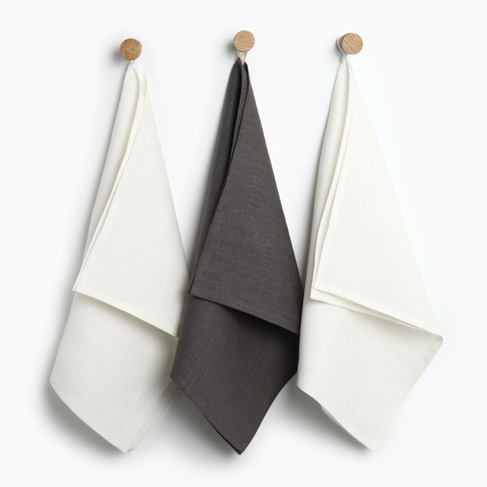 

Набор полотенец кух. Этель Кitchen linen 40х70-3шт, 100% лён, 10353321, Белый, Кitchen linen