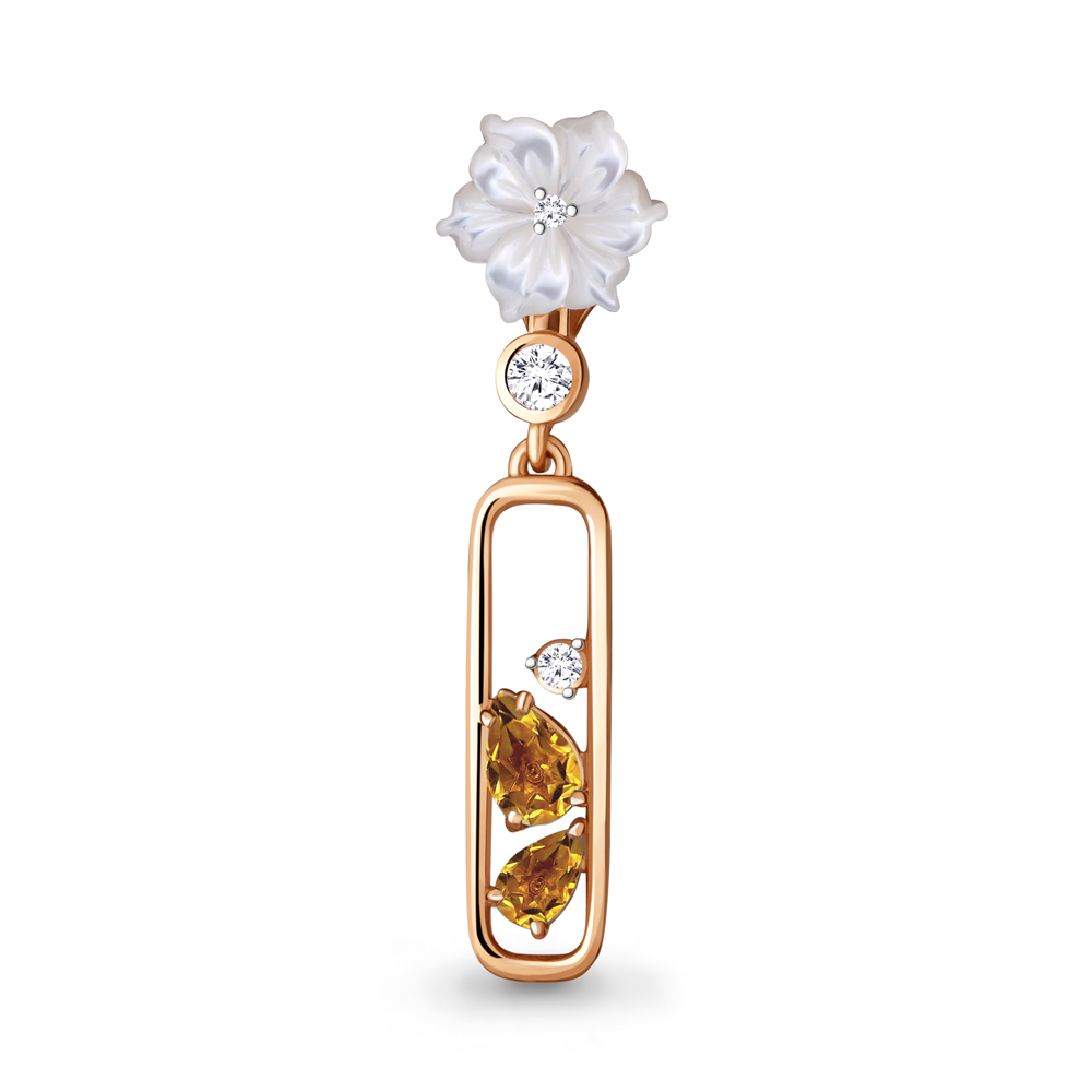 

Подвеска из серебра с фианитом и цитрином Aquamarine 2528406А_925_з, 2528406А_925_з