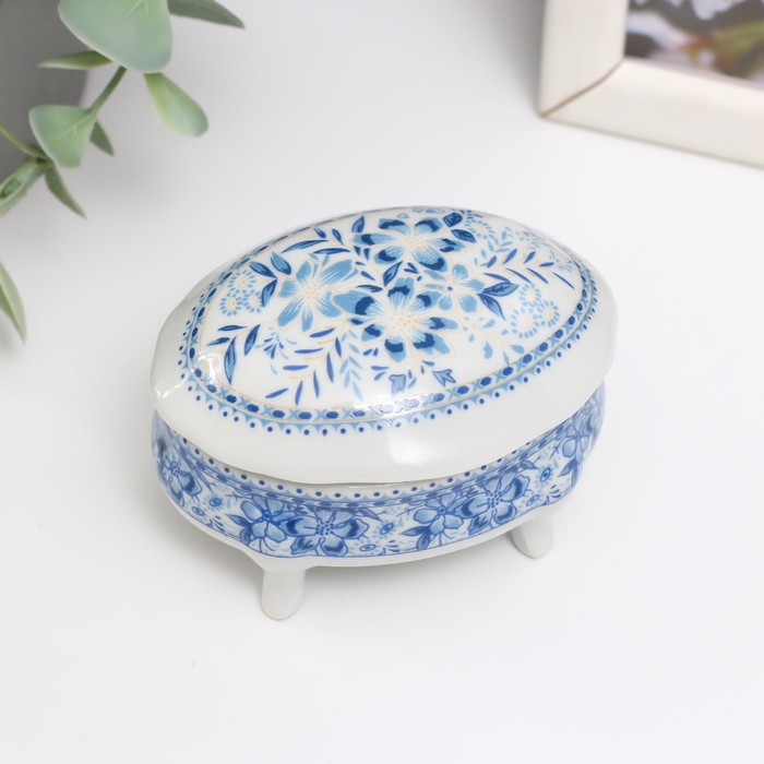 

Шкатулка Синие цветочки 6,1х7,7х4,8 см, керамика, на ножках, Голубой