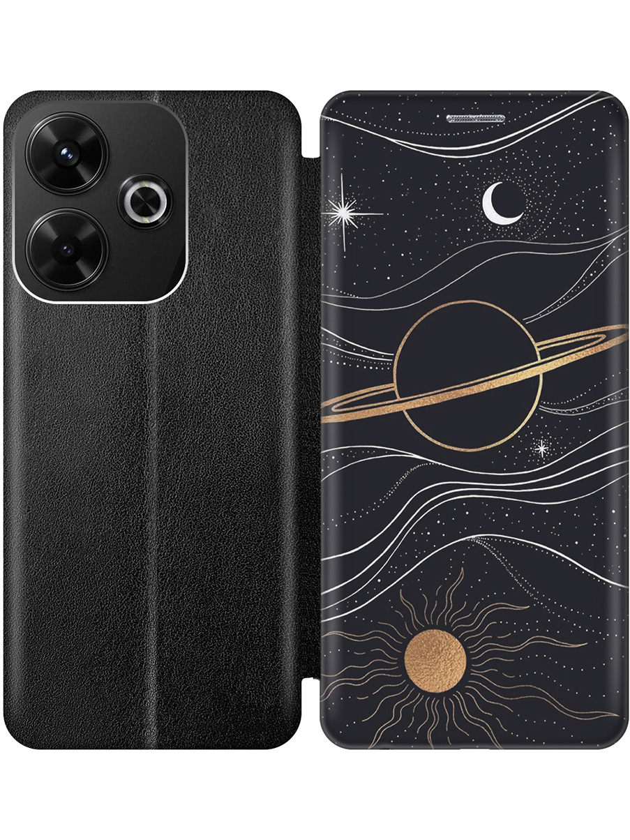 

Чехол-книжка на Xiaomi Redmi 13 / Redmi Note 13R, Poco M6 4g с принтом черный 809265, Черный;белый;желтый, 783988641