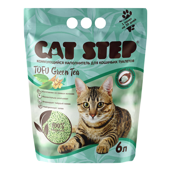 Комкующийся наполнитель Cat Step Green Tea растительный, 6 л