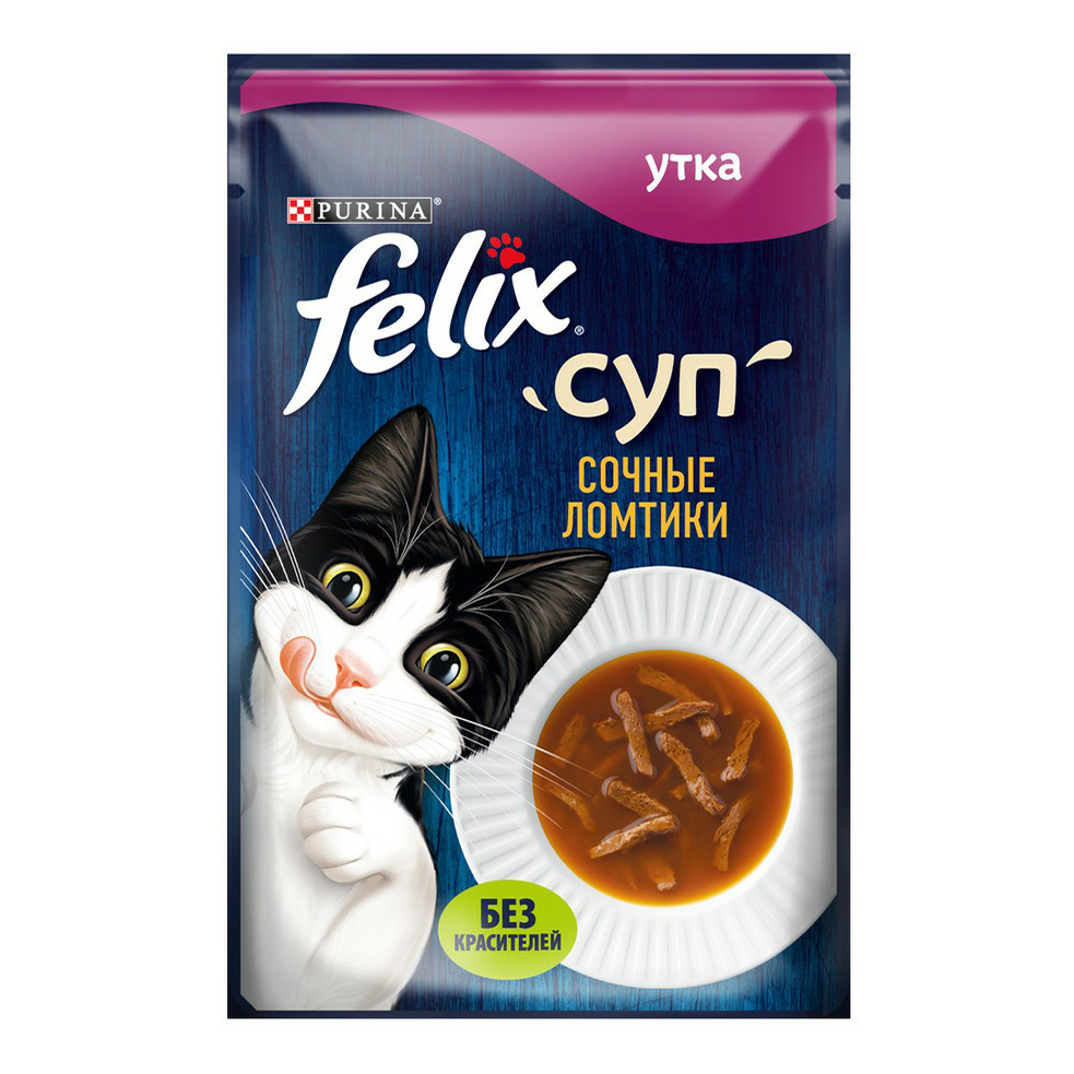 

Влажный корм для кошек Felix Суп Сочные ломтики, утка, 48 г