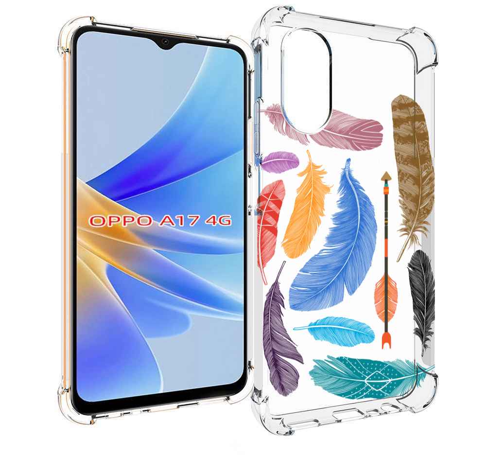 

Чехол MyPads разноцветные перья для OPPO A17, Прозрачный, Tocco