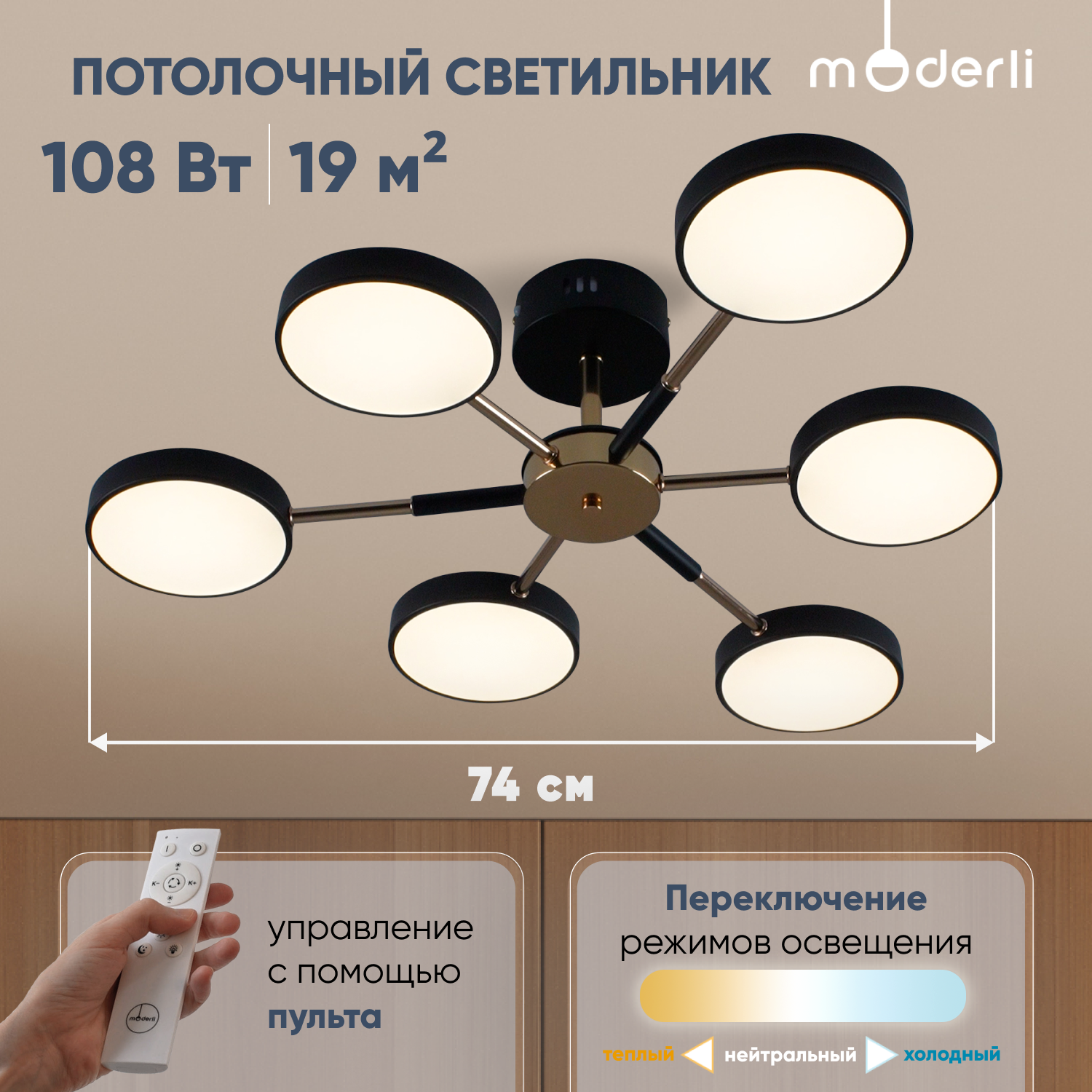 

Светильник потолочный светодиодный Moderli V10962-CL Scandi, Scandi