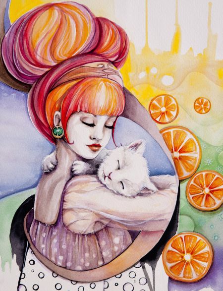 

Алмазная мозаика на подрамнике Девушка с Котом, 40x30 см, 29 цветов, 57580, ПРА-049