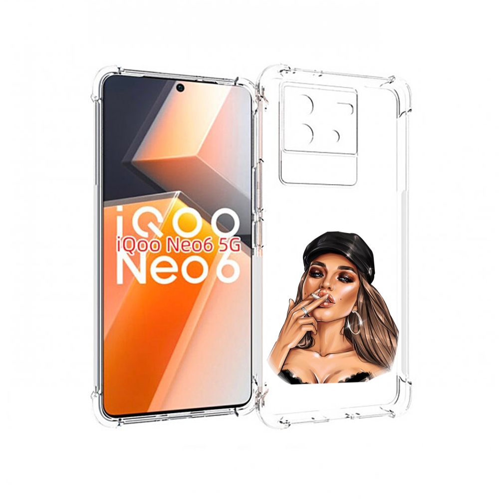 

Чехол MyPads девушка-в-шапке-с-сигаретой для Vivo iQoo Neo 6 5G, Прозрачный, Tocco