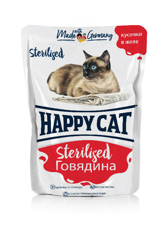 фото Влажный корм для кошек happy cat sterilized, для стерилизованных, говядина, 22шт по 100г