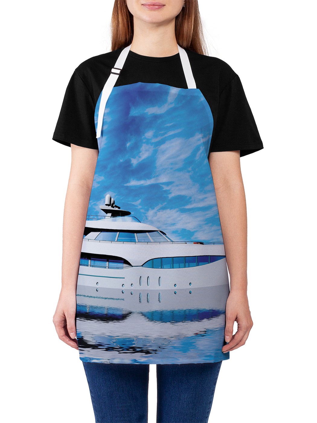 фото Фартук женский joyarty для готовки "современная яхта", универсальный размер