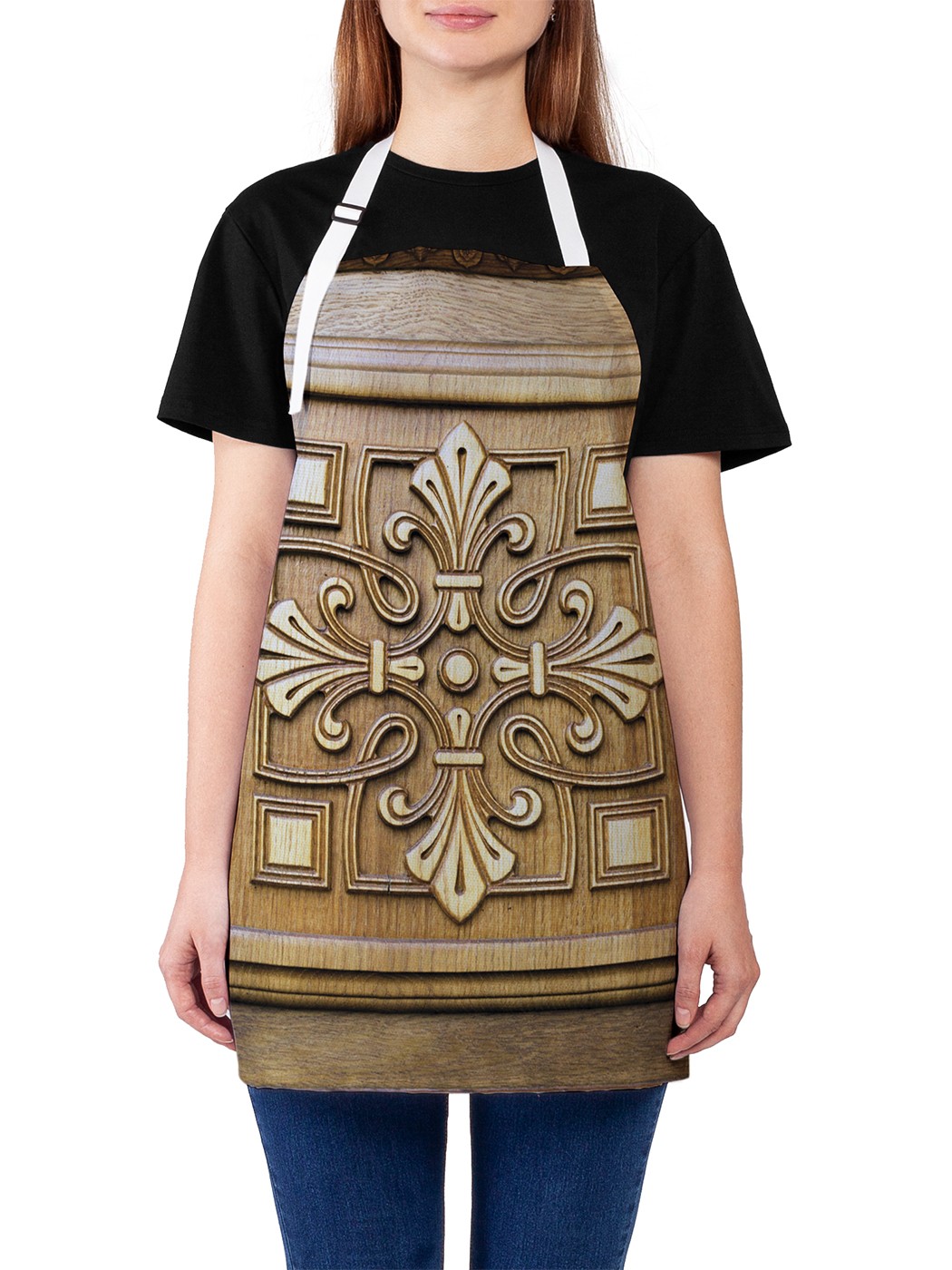 

Фартук женский JoyArty для готовки "Деревянный орнамент", универсальный размер, Розовый