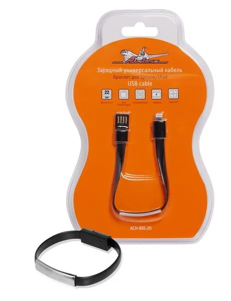 Кабель-браслет Airline ACH-BRI-20 USB - Lightning, 0,22 м, черный