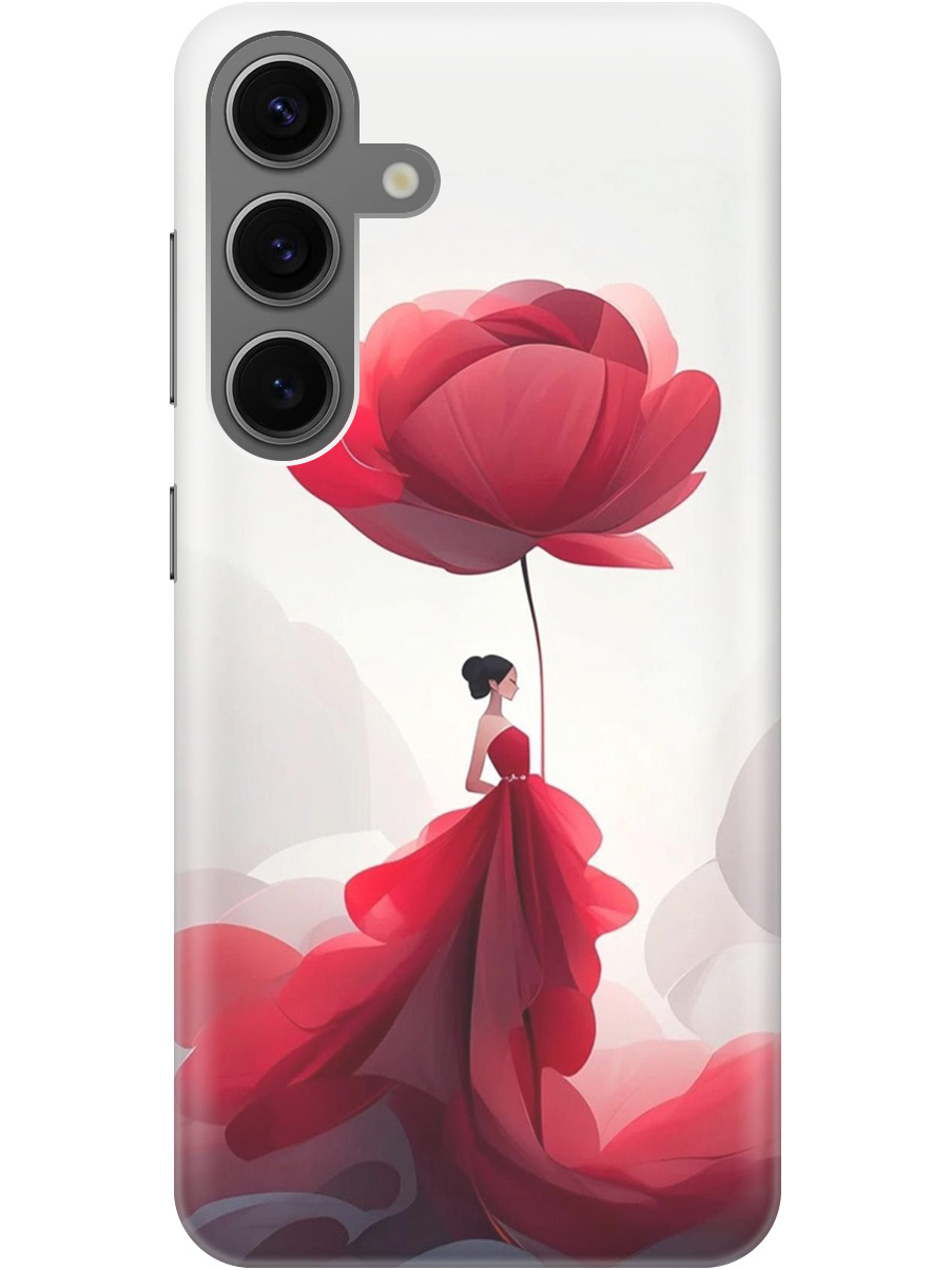 

Силиконовый чехол на Samsung Galaxy S24 с рисунком "Цветочная девушка в красном", Белый;красный, 20011913