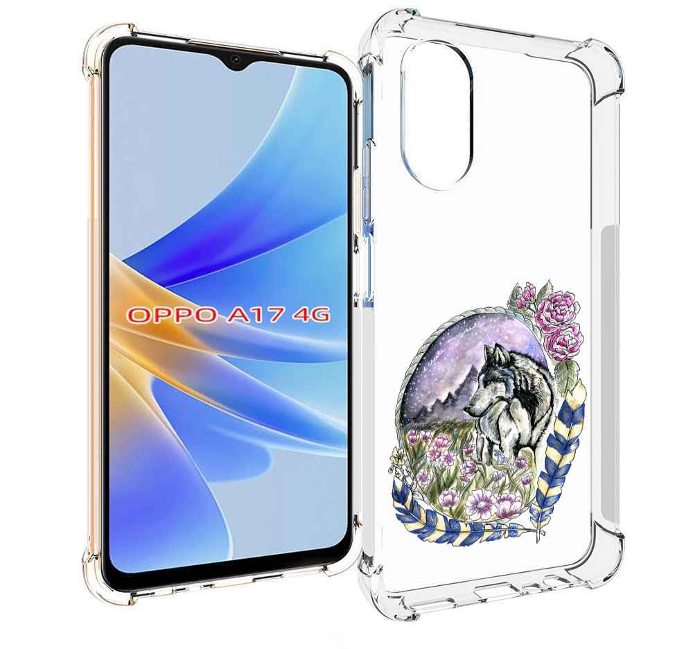 

Чехол MyPads нарисованный волк в цветах с перьями для OPPO A17, Прозрачный, Tocco