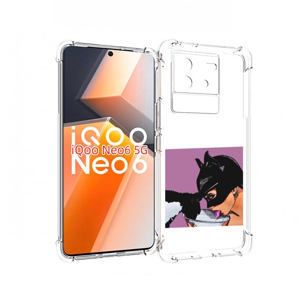 

Чехол MyPads девушка с котом пьют молоко женский для Vivo iQoo Neo 6 5G, Прозрачный, Tocco