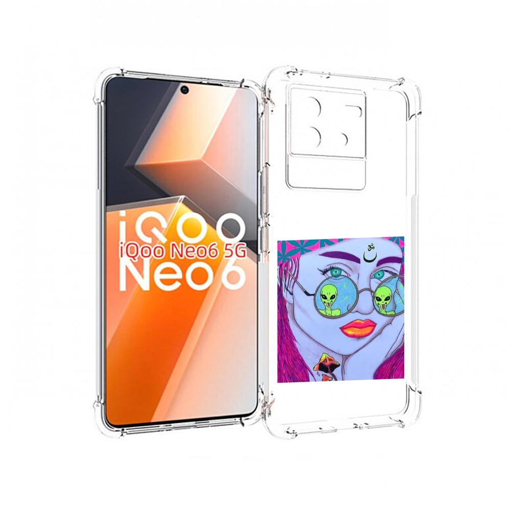 Чехол MyPads девушка с инопланетянами в очках женский для Vivo iQoo Neo 6 5G