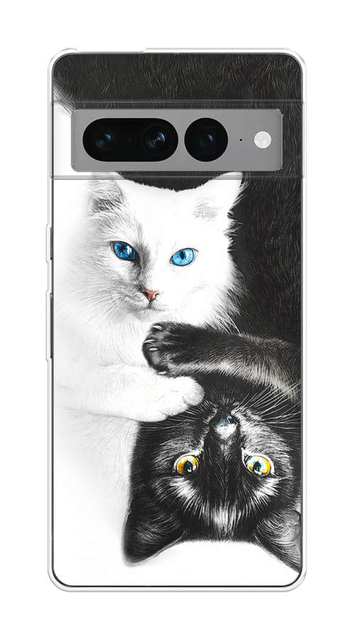 

Чехол на Google Pixel 7 Pro "Коты Инь-Янь", Черный;белый;голубой, 271350-1