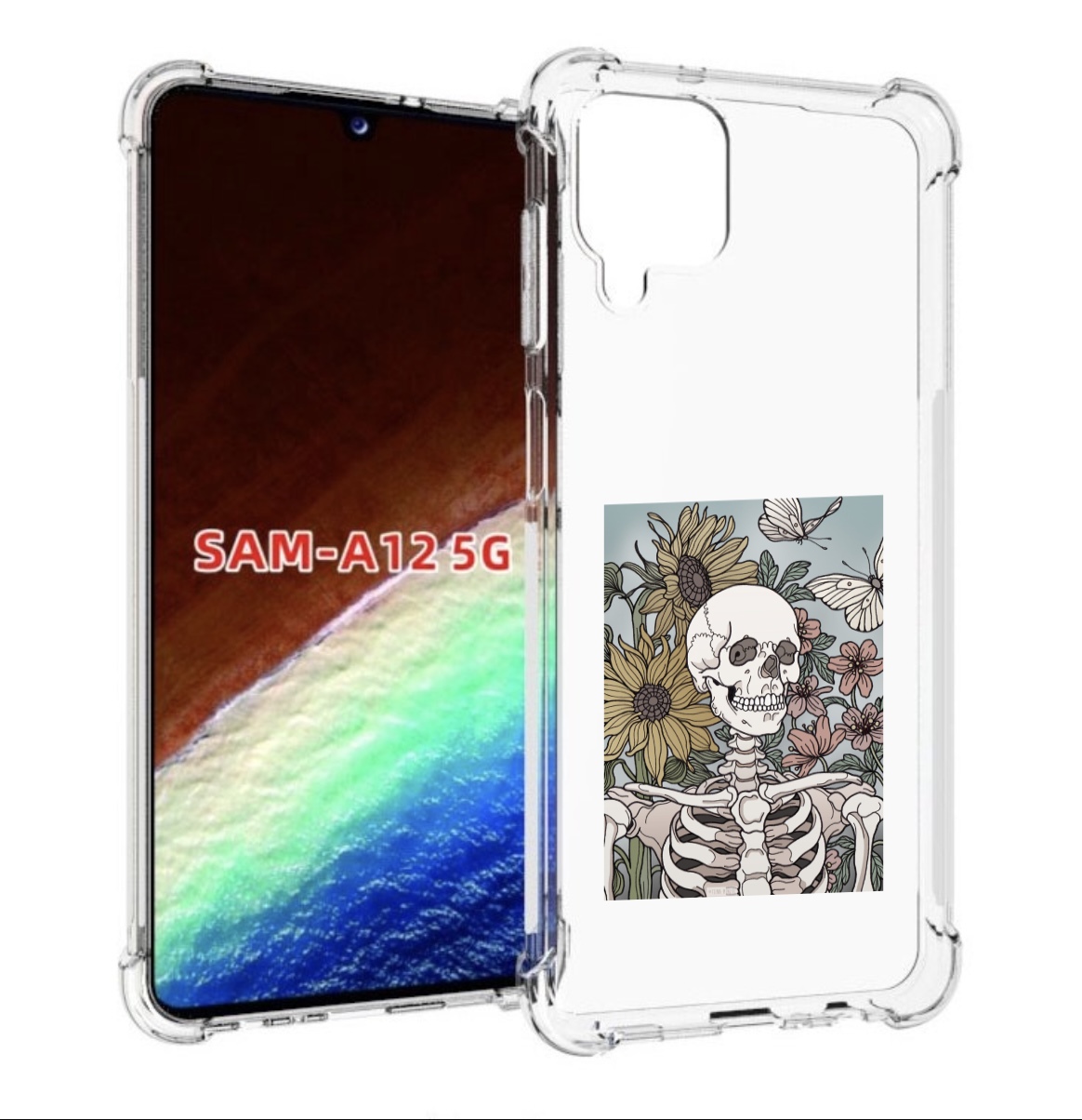 

Чехол MyPads скелетик с подсолнухами для Samsung Galaxy A12 (SM-A125F) 2020/21, Прозрачный, Tocco