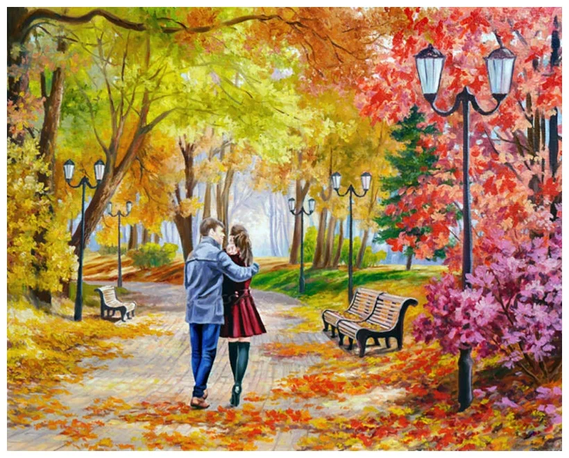

Алмазная вышивка Гранни Осенний парк, скамейка, двое 50x40 Ag 2728