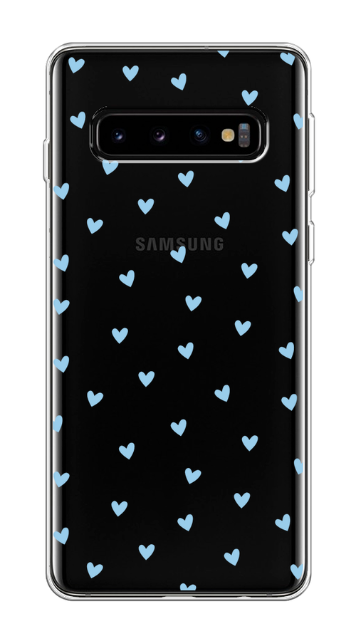 

Чехол на Samsung Galaxy S10 "Голубые сердечки паттерн", Голубой;прозрачный, 27050-1