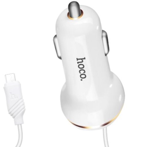 фото Азу hoco z14 white зарядка 3.1а usb-порт + встроеный витой кабель microusb, белый