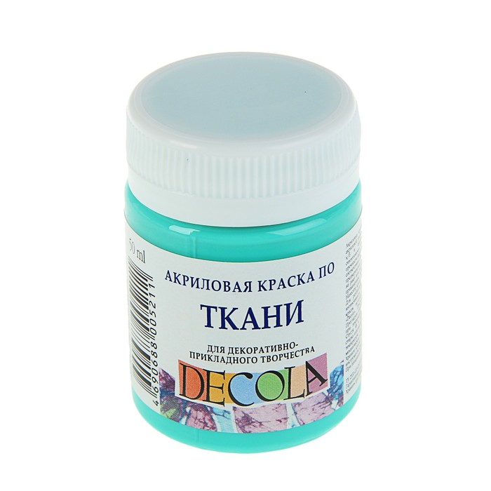 

Краска по ткани, банка 50 мл, Decola, Мятная 4128735 (акриловая на водной основе), Зеленый, Decola