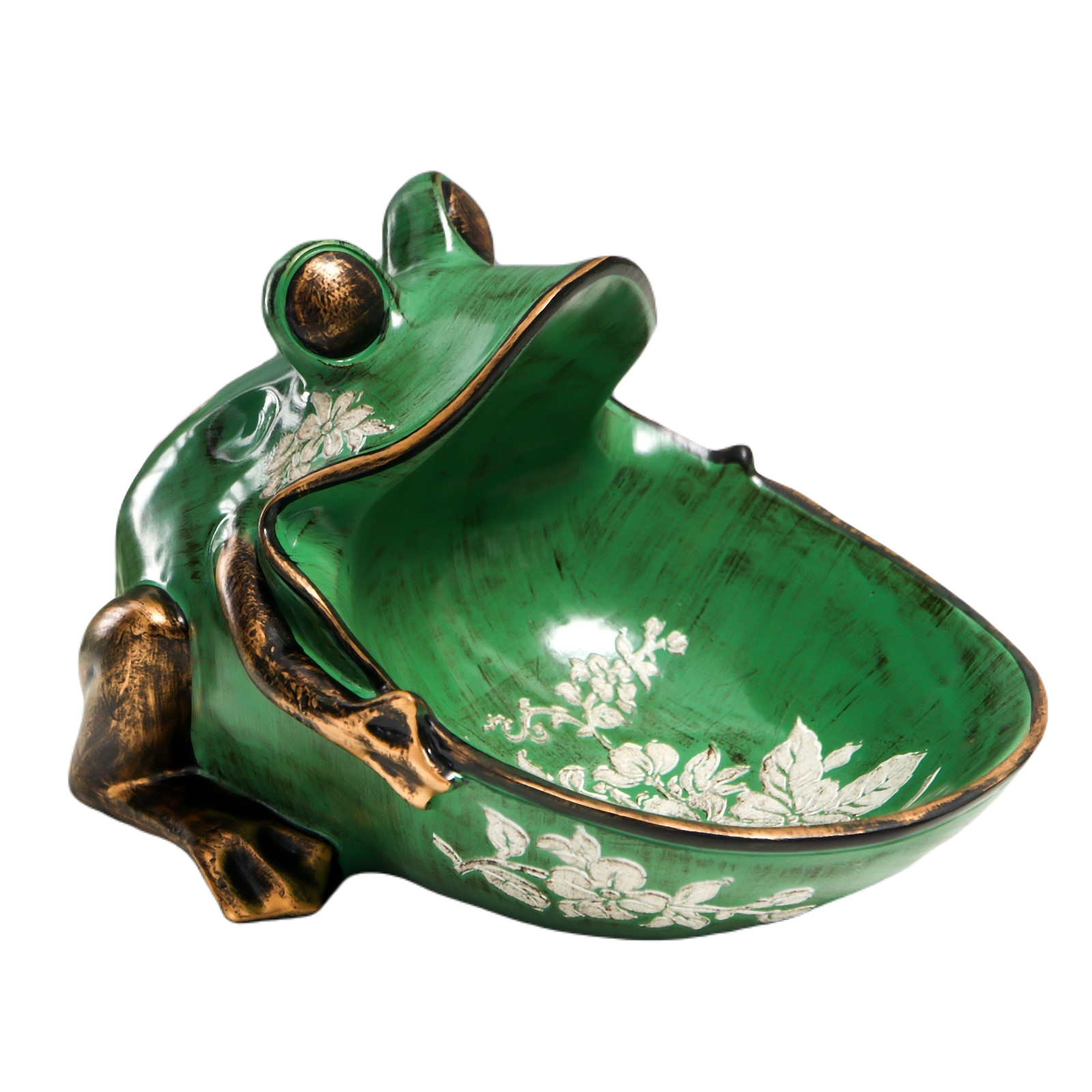 Сувенир полистоун подставка Лягушка с цветами состаренный зеленый 18х26 см