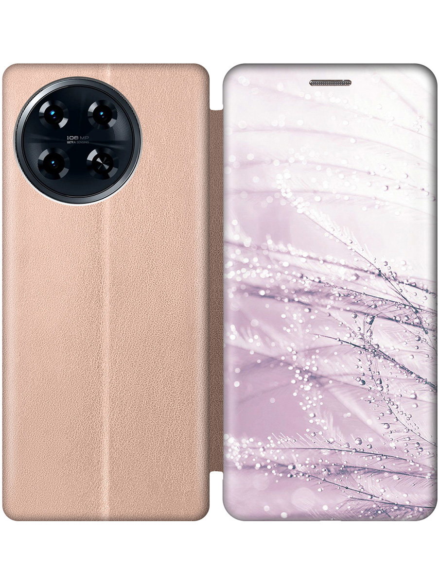

Чехол-книжка на Tecno Spark 20 Pro+ с принтом "Капли на розовой траве" золотой, Золотистый;розовый, 783985023