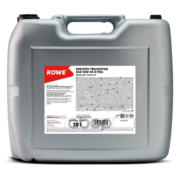 

ROWE 20120-0200-99 Моторное масло HIGHTEC TRUCKSTAR SAE 10W-40 X-TRA 20L 20120-0200-99